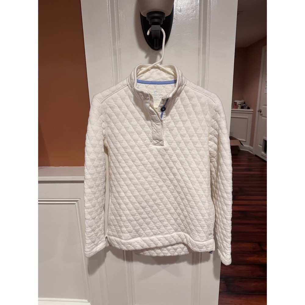 Women's Southern Tide Quilted‎ Pullover Top Button Up Cream size XS